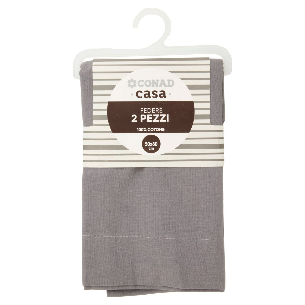 CONAD casa Federe 100% Cotone 50x80 cm Grigio 2 Pezzi