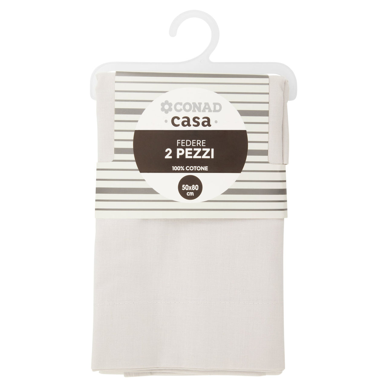 CONAD casa Federe 100% Cotone 50x80 cm Grigio Chiaro 2 pz