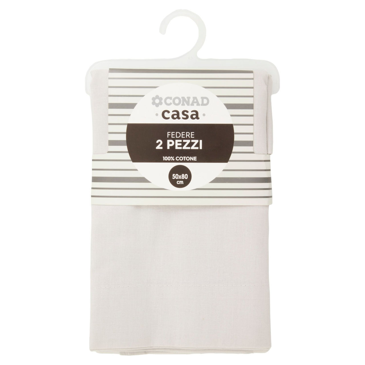 CONAD casa Federe 100% Cotone 50x80 cm Grigio Chiaro 2 pz