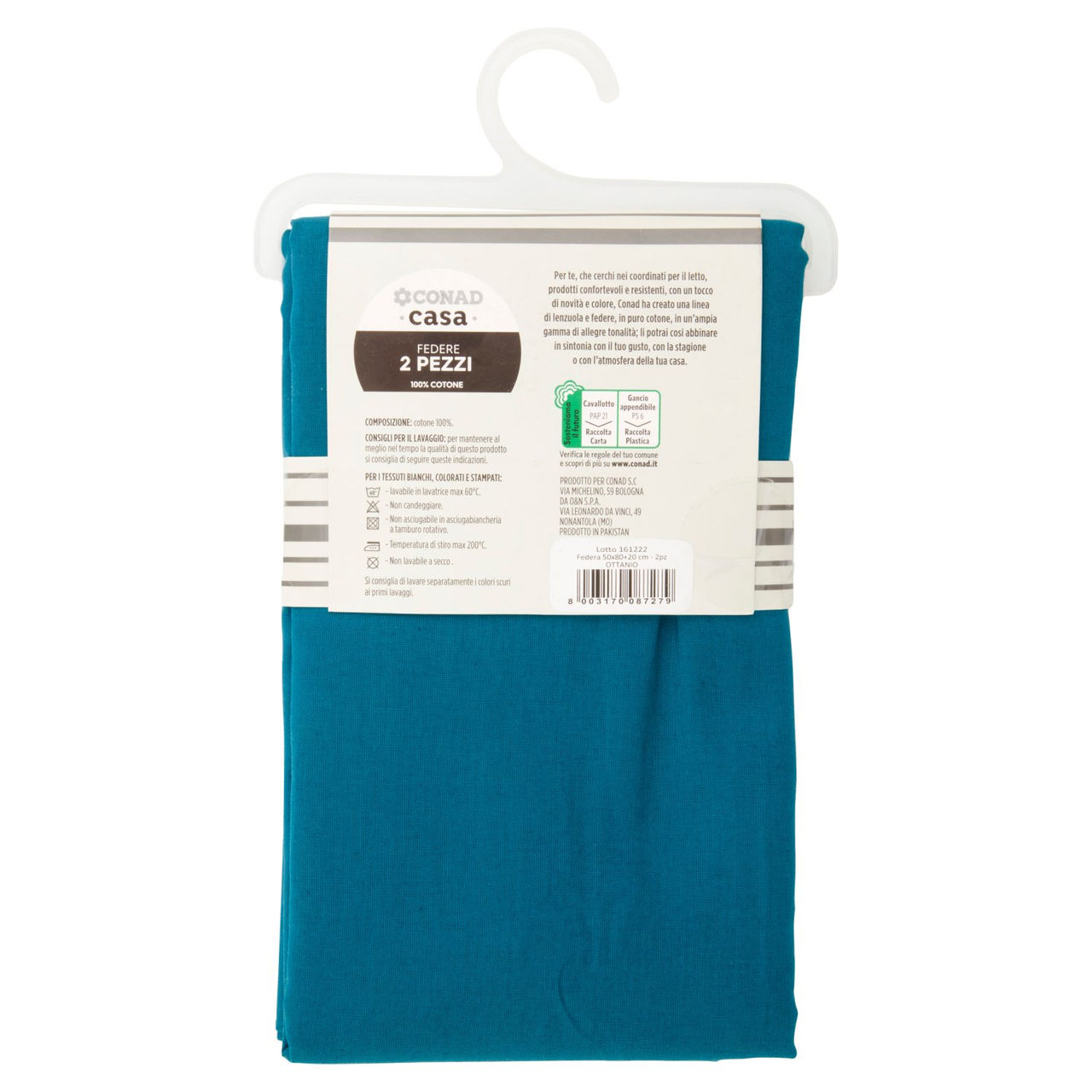 CONAD casa Federe 100% Cotone 50x80 cm Ottanio 2 pz