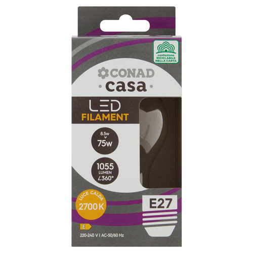 CONAD casa Led Filament 8.5W 1055 Lumen E27 Luce Calda