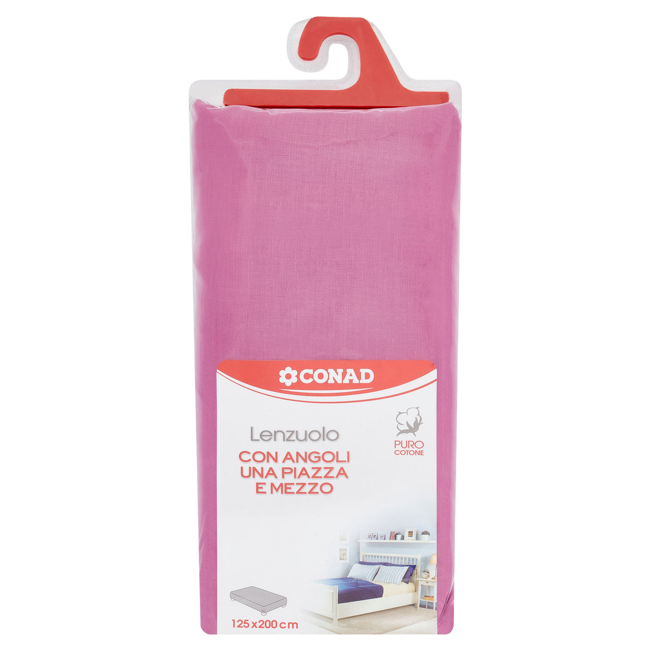 CONAD casa Lenzuolo con Angoli Una Piazza e Mezzo 100% Cotone 125x200 cm Ciliegia