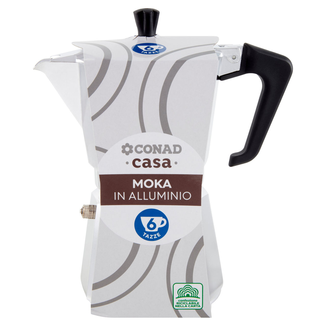 CONAD casa Moka in Alluminio 6 Tazze