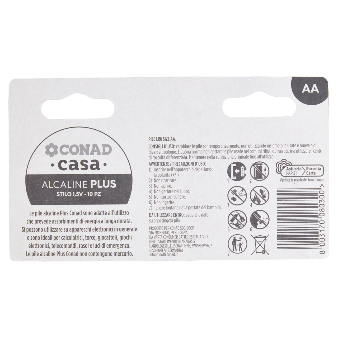 CONAD casa Pile Alcaline Plus Stilo 1,5V 10 pz