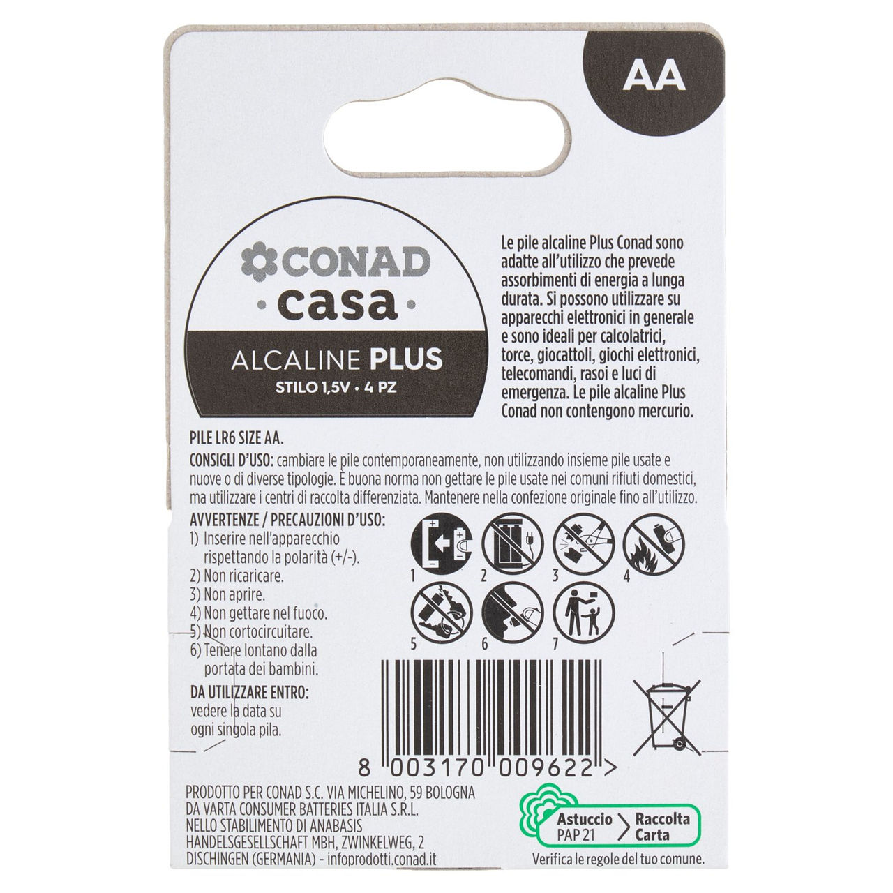 CONAD casa Pile Alcaline Plus Stilo 1,5V 4 pz