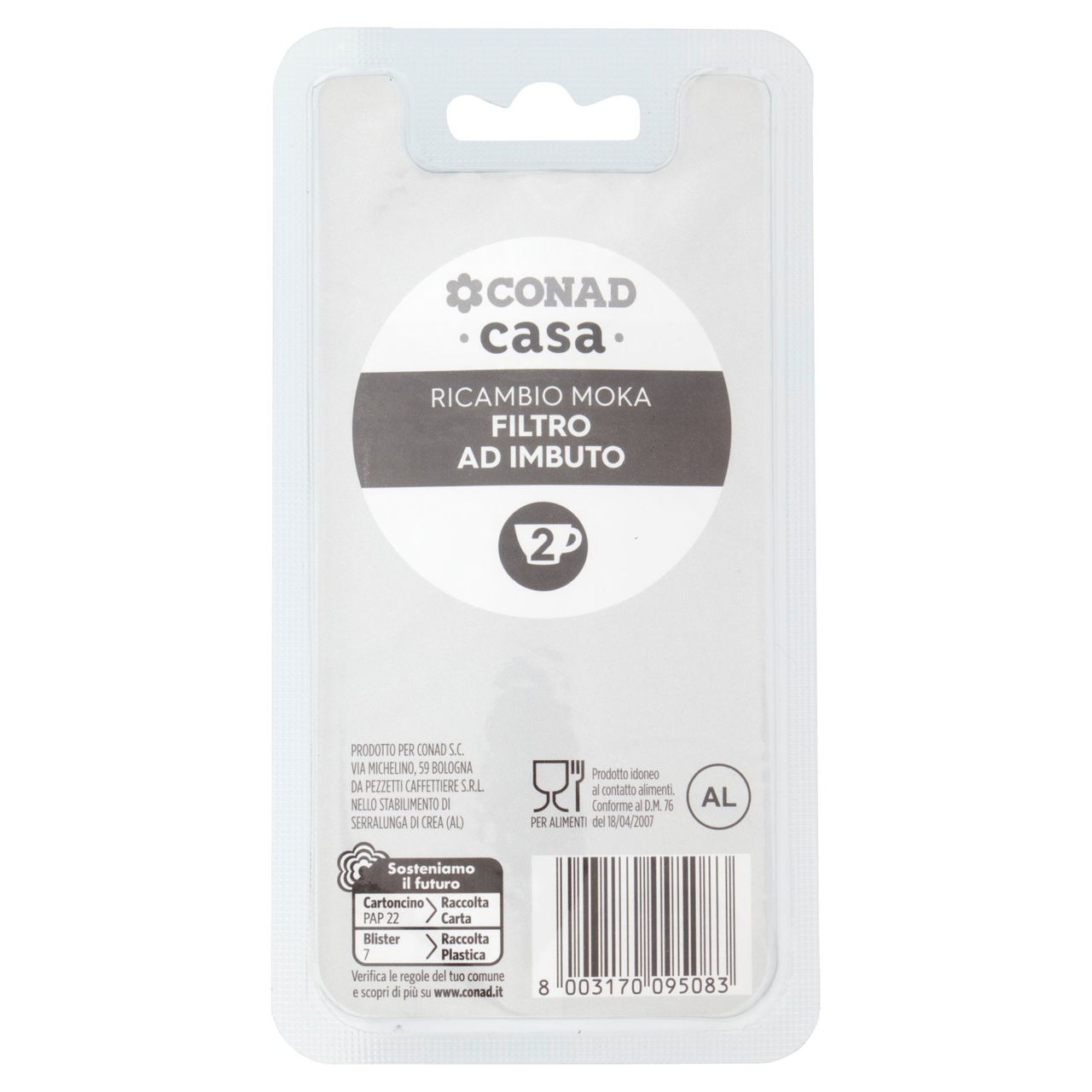 CONAD casa Ricambio Moka Filtro ad Imbuto 2 Tazze