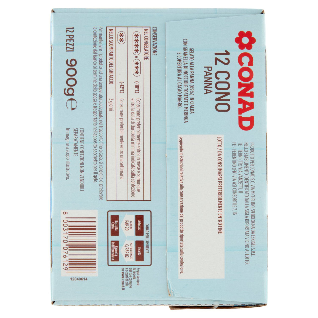 Cono Panna 12 Coni 900 g Conad