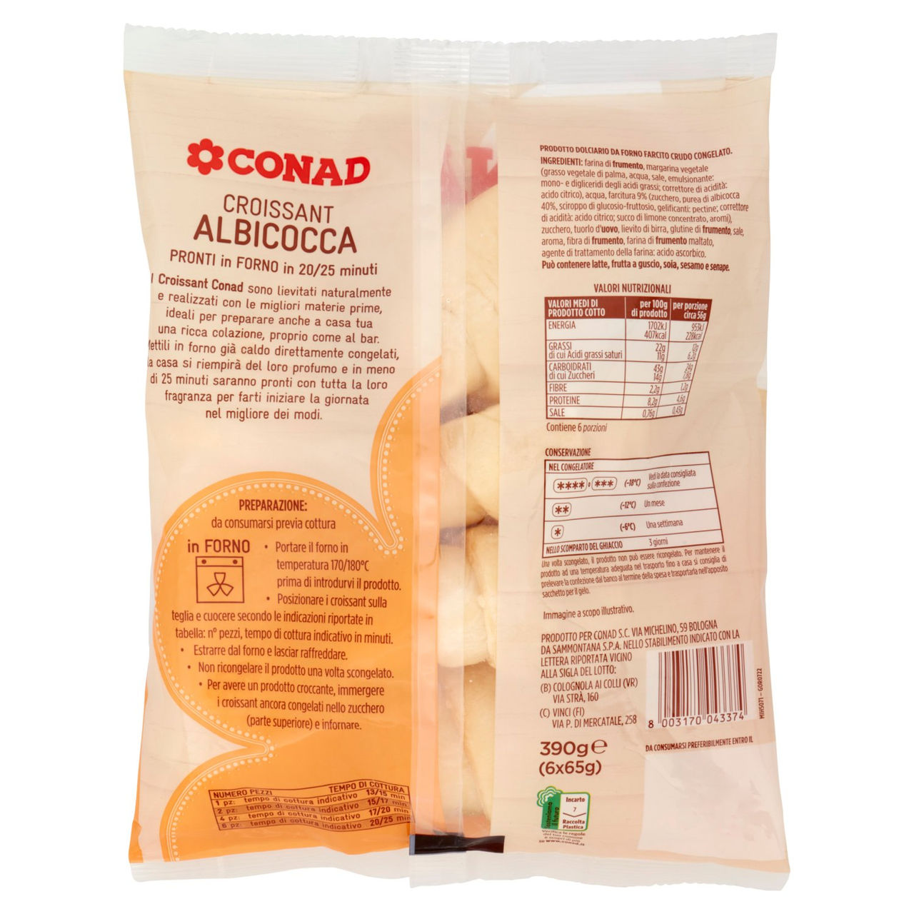 Croissant Albicocca Congelati 6 x 65 g Conad