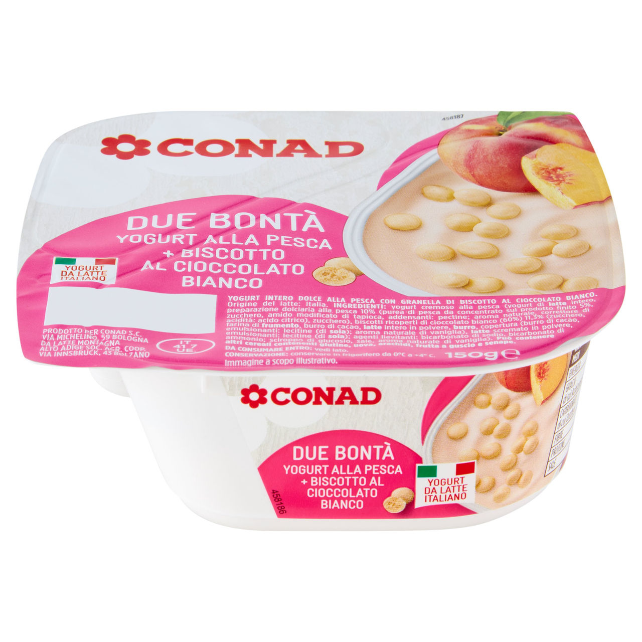 CONAD Due Bontà Yogurt alla Pesca   Biscotto al Cioccolato Bianco 150 g