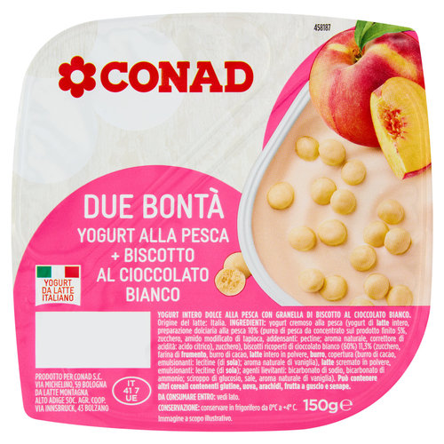 CONAD Due Bontà Yogurt alla Pesca   Biscotto al Cioccolato Bianco 150 g