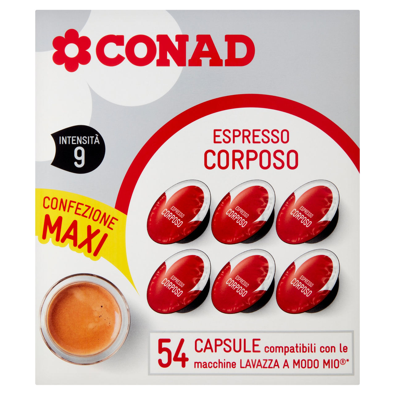 CONAD Espresso Corposo 54 Capsule compatibili con le macchine Lavazza a Modo Mio 405 g