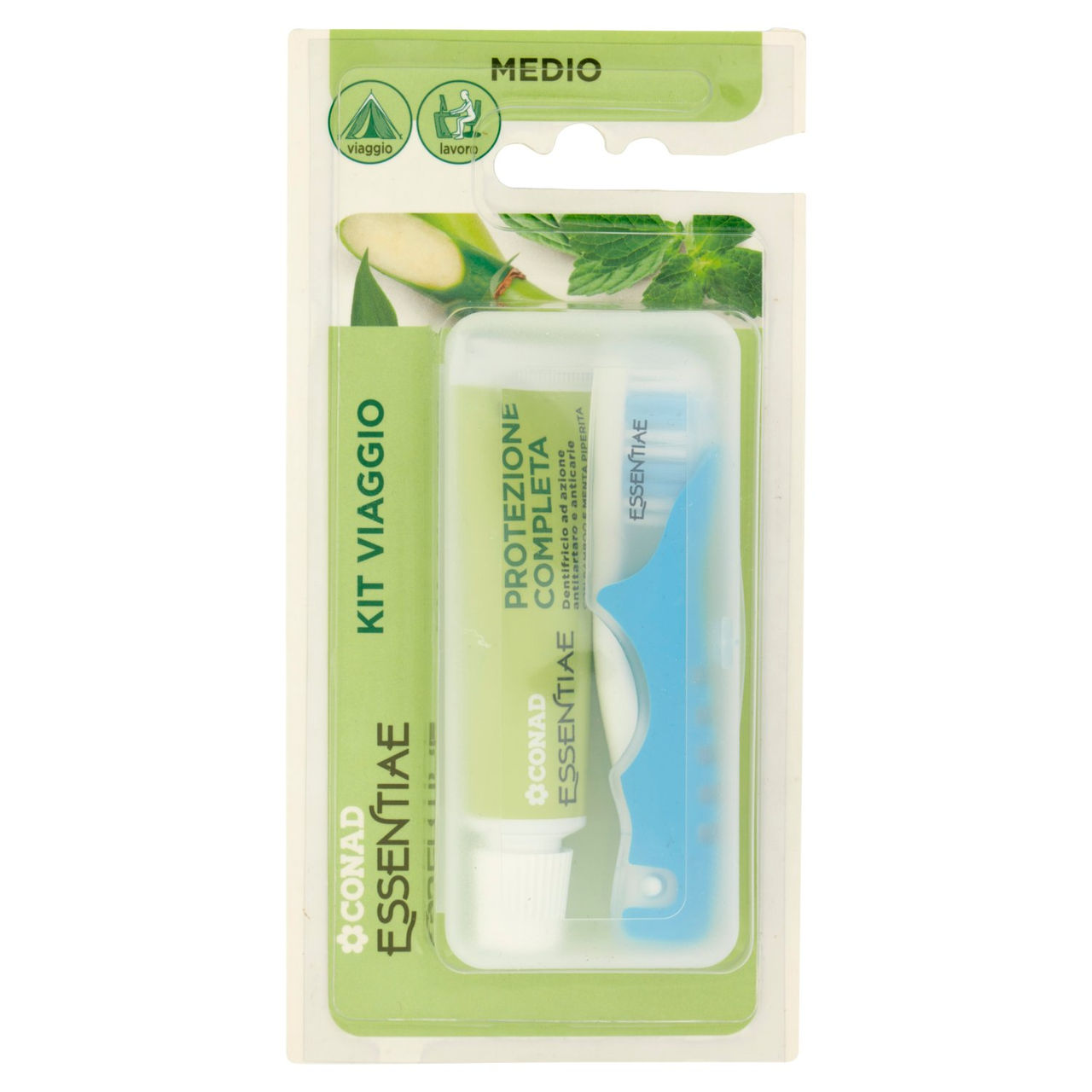 CONAD Essentiae Kit Viaggio Spazzolino Medio e Dentifricio 20 ml