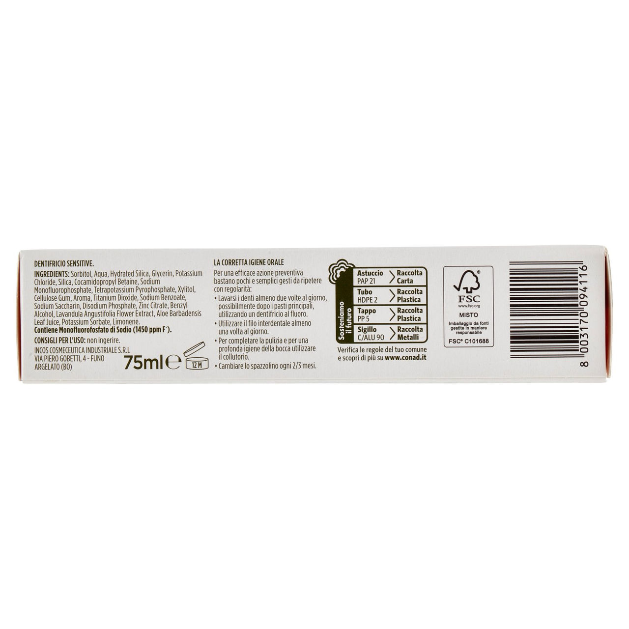 CONAD Essentiae Lab Sensitive Protezione Denti Sensibili dentifricio remineralizzante 75 ml