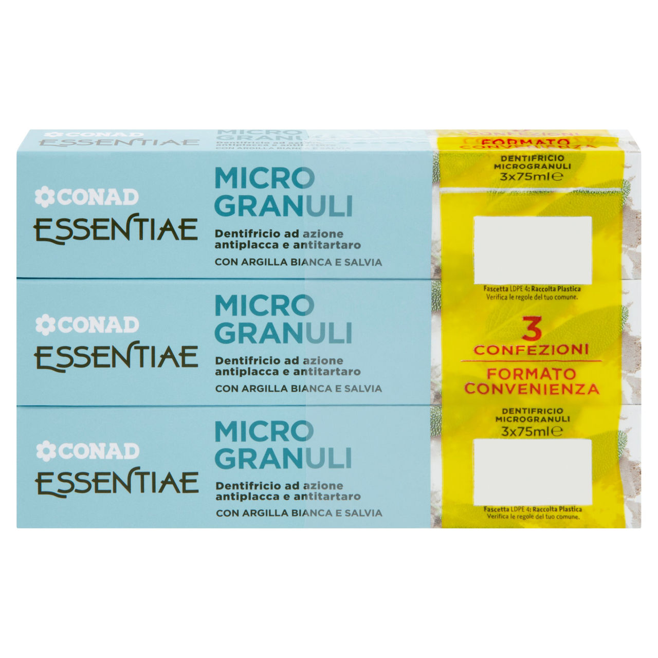 CONAD Essentiae Micro Granuli Dentifricio ad azione antiplacca e antitartaro 3 x 75 ml