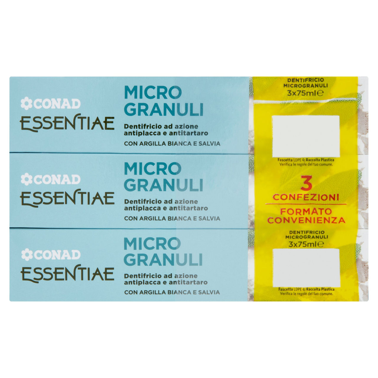 CONAD Essentiae Micro Granuli Dentifricio ad azione antiplacca e antitartaro 3 x 75 ml