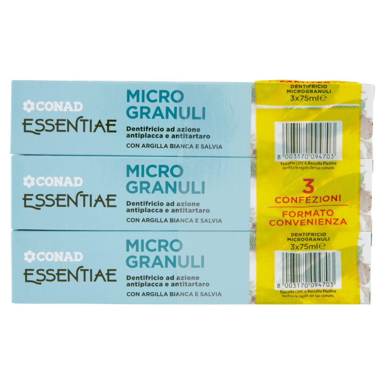 CONAD Essentiae Micro Granuli Dentifricio ad azione antiplacca e antitartaro 3 x 75 ml