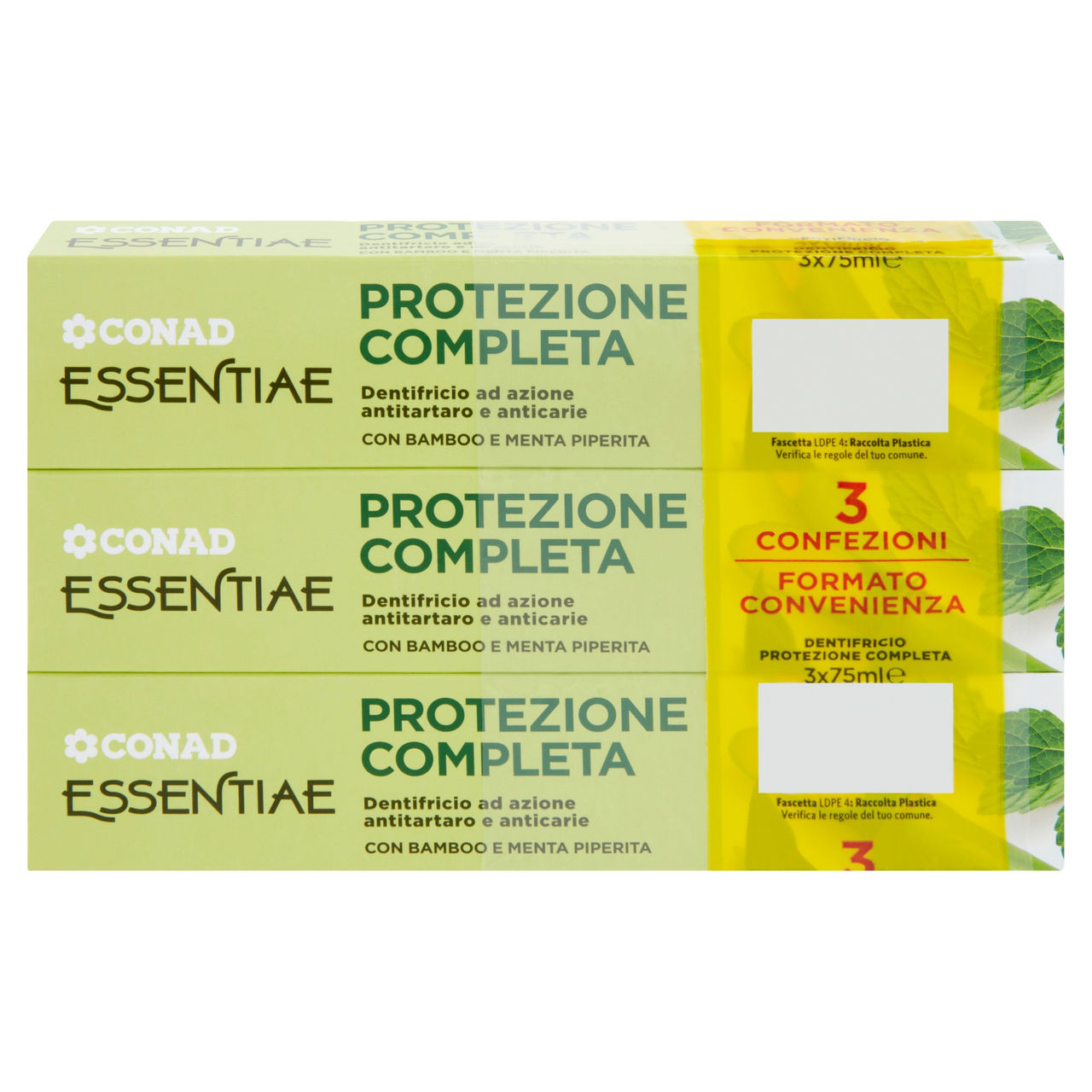 CONAD Essentiae Protezione Completa Dentifricio ad azione antitartaro e anticarie 3 x 75 ml