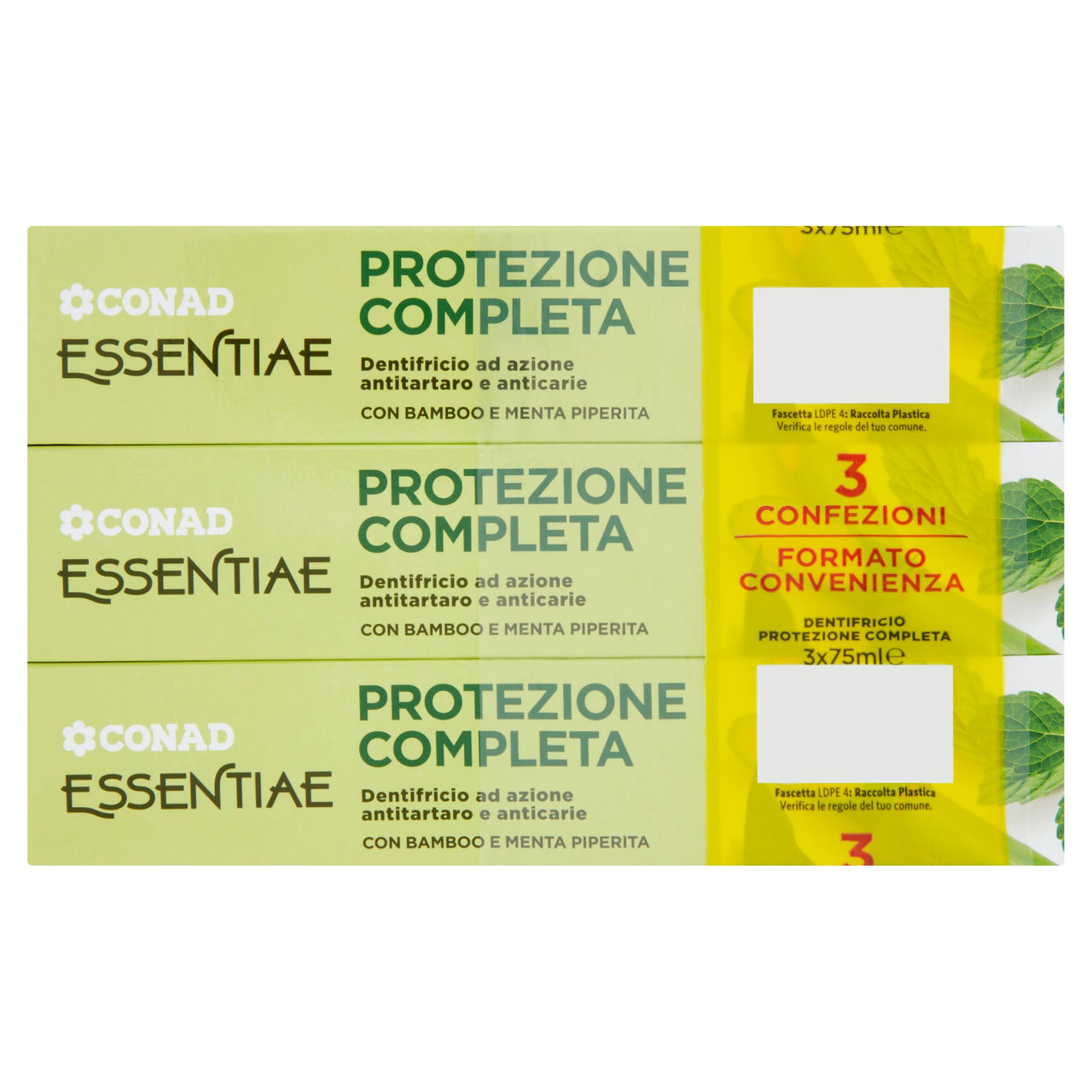 CONAD Essentiae Protezione Completa Dentifricio ad azione antitartaro e anticarie 3 x 75 ml