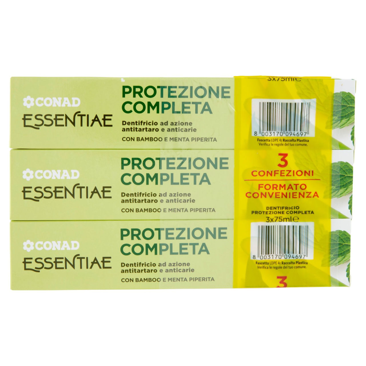 CONAD Essentiae Protezione Completa Dentifricio ad azione antitartaro e anticarie 3 x 75 ml