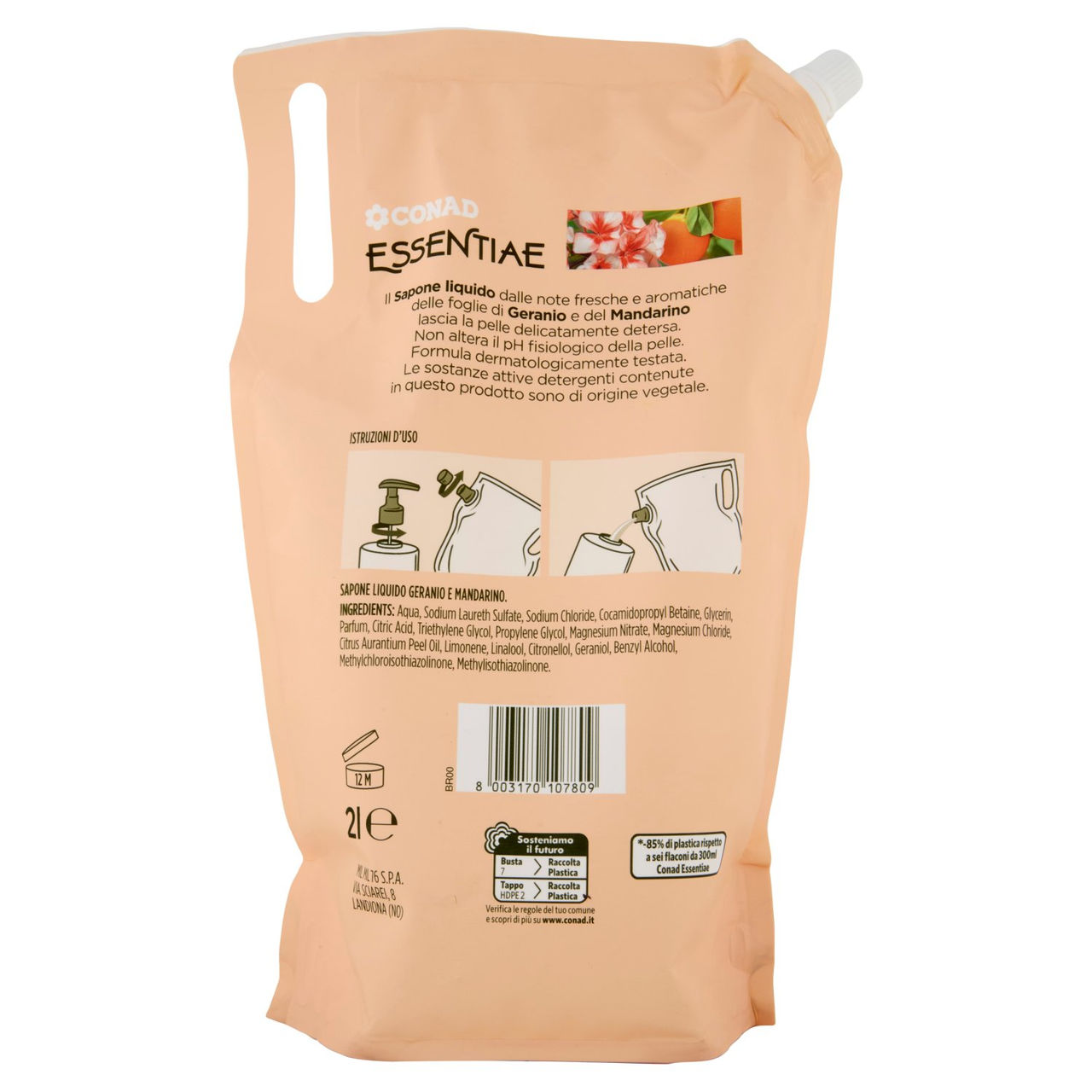 CONAD Essentiae Sapone Liquido Note di Geranio e Mandarino 2 l
