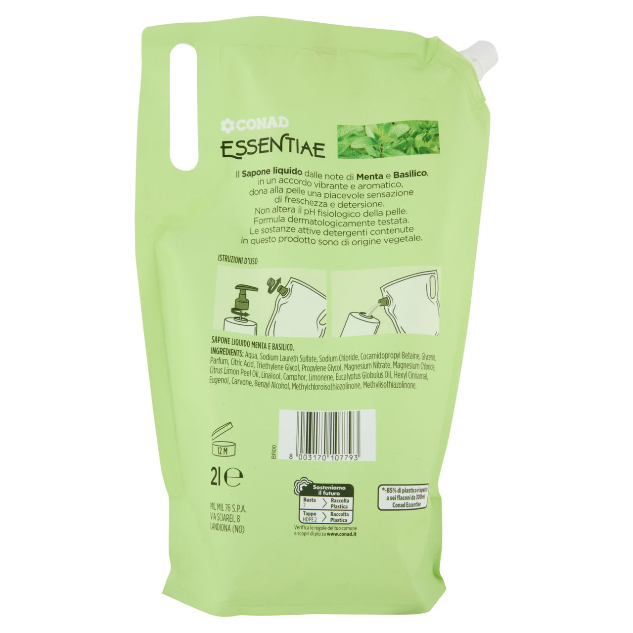 CONAD Essentiae Sapone Liquido Note di Menta e Basilico 2 l