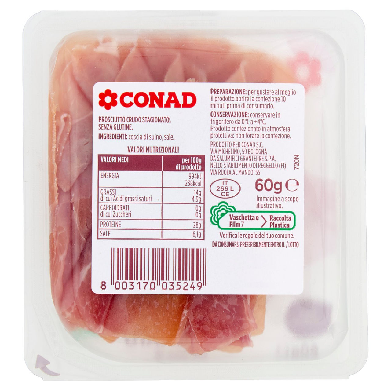 Prosciutto Crudo Stagionato 60 g Conad online Conad