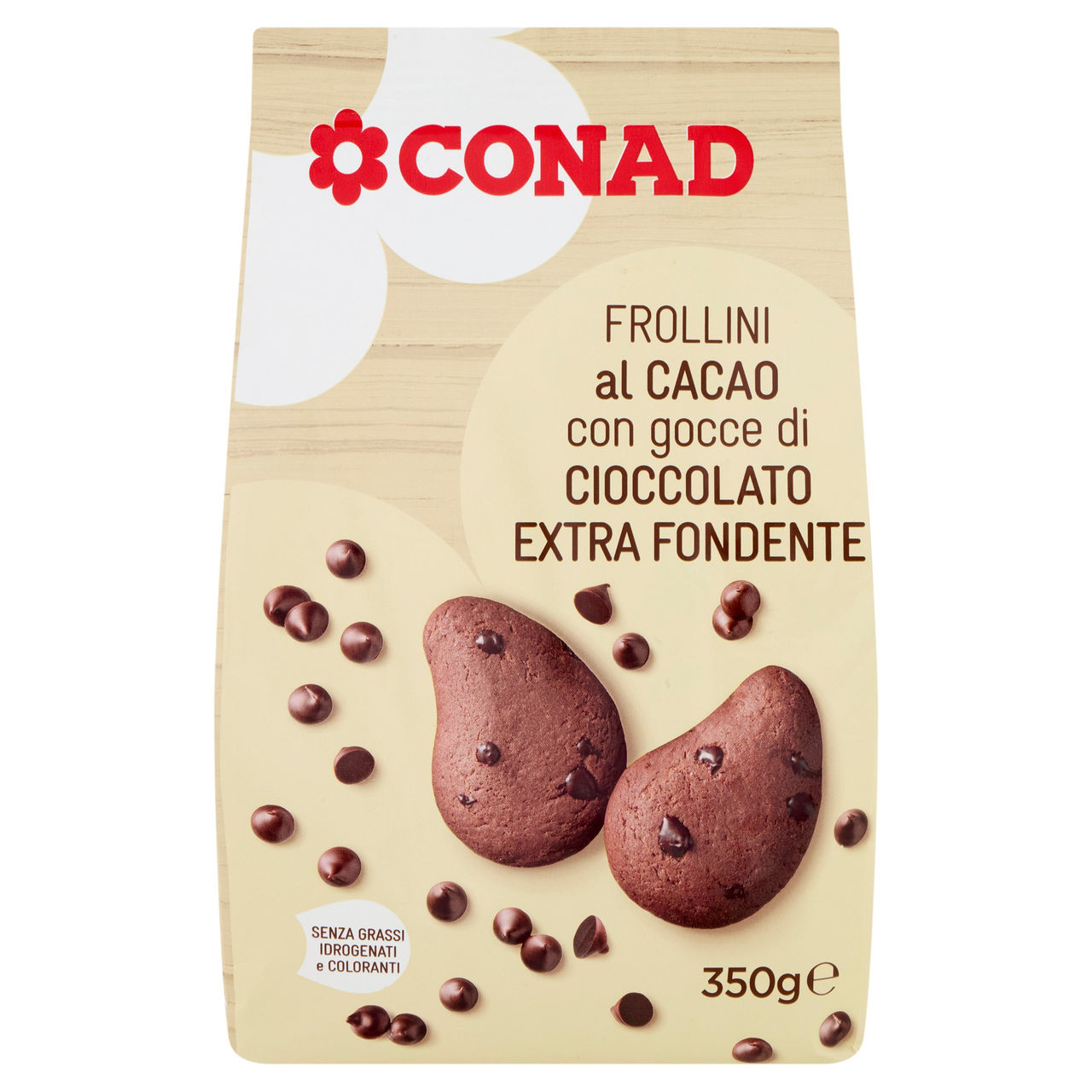 CONAD Frollini al Cacao con gocce di Cioccolato Extra Fondente 350 g