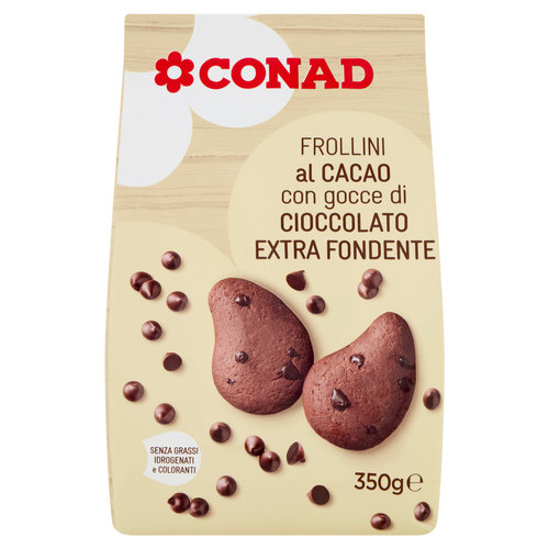 CONAD Frollini al Cacao con gocce di Cioccolato Extra Fondente 350 g