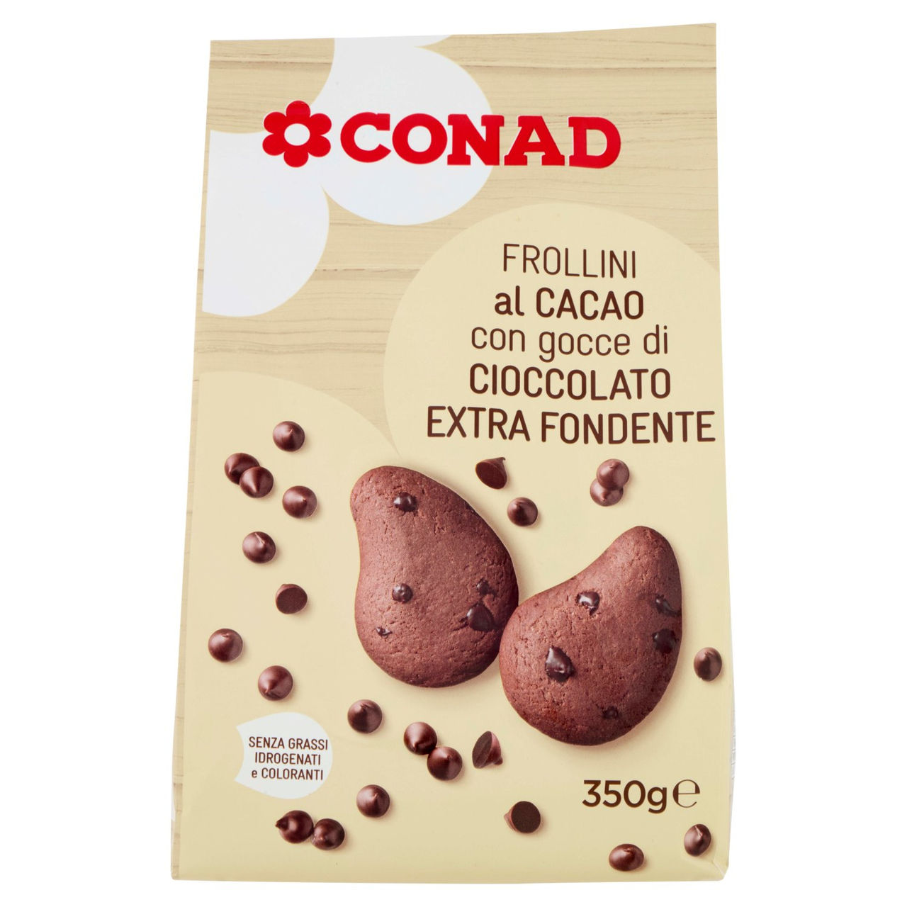 CONAD Frollini al Cacao con gocce di Cioccolato Extra Fondente 350 g