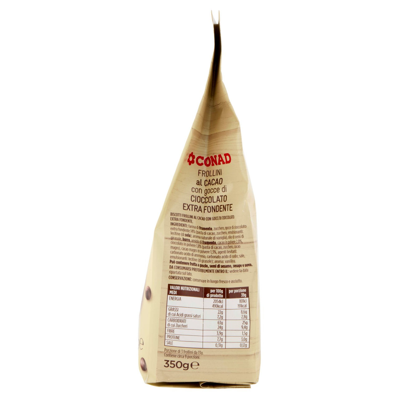 CONAD Frollini al Cacao con gocce di Cioccolato Extra Fondente 350 g