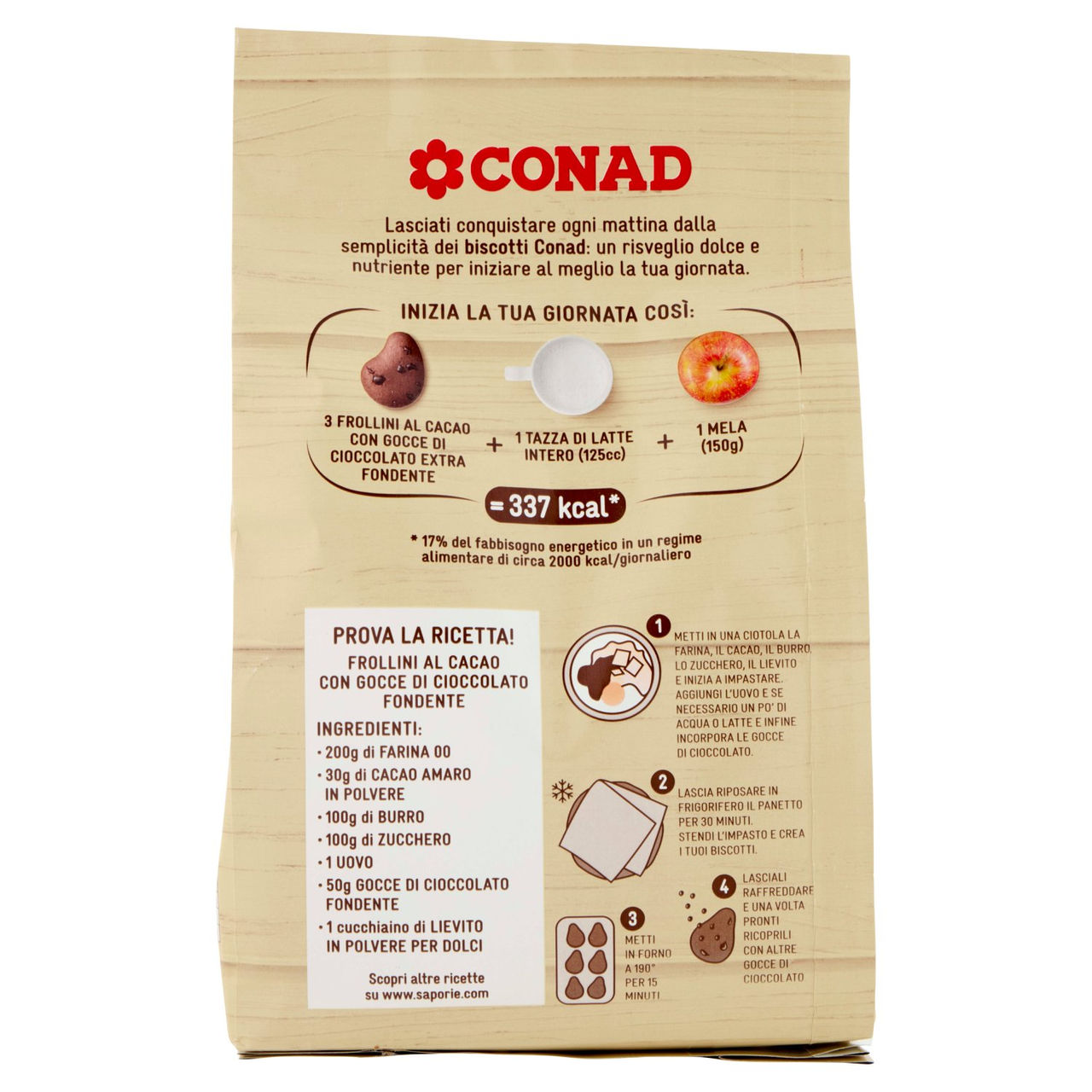 CONAD Frollini al Cacao con gocce di Cioccolato Extra Fondente 350 g