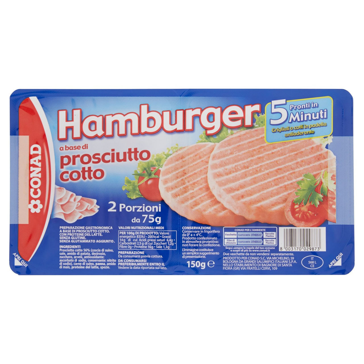 Hamburger Prosciutto Cotto 2 x 75g Conad online