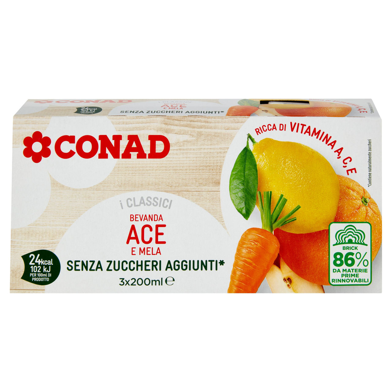 CONAD I Classici Bevanda ACE e Mela Senza Zuccheri Aggiunti* 3 x 200 ml