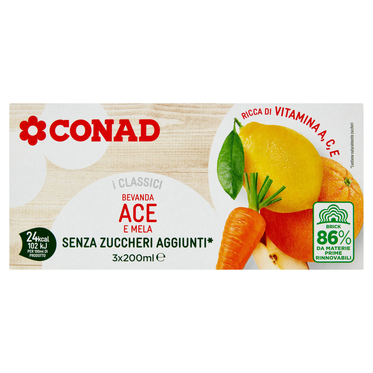 CONAD I Classici Bevanda ACE e Mela Senza Zuccheri Aggiunti* 3 x 200 ml