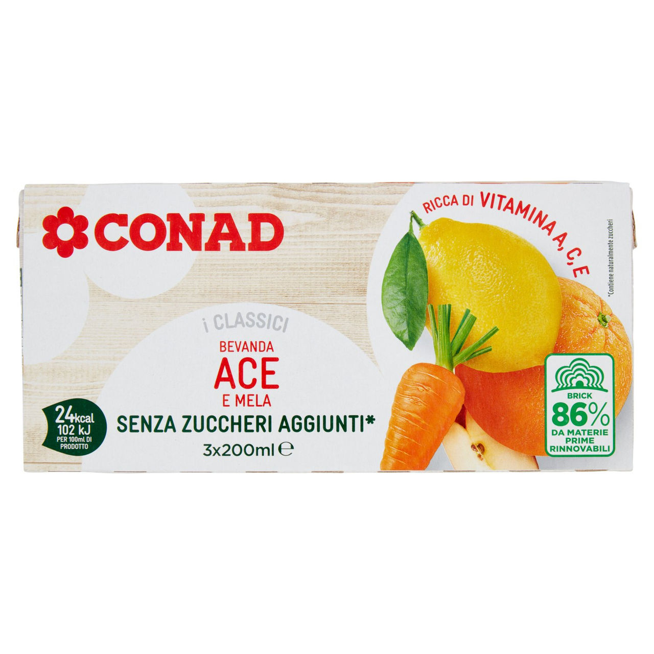 CONAD I Classici Bevanda ACE e Mela Senza Zuccheri Aggiunti* 3 x 200 ml