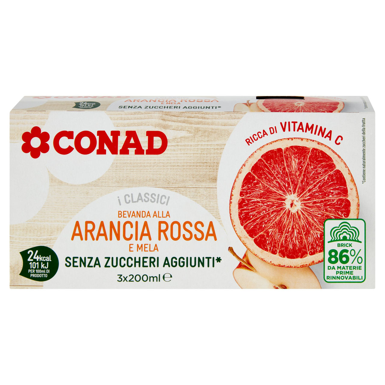 CONAD I Classici Bevanda alla Arancia Rossa e Mela Senza Zuccheri Aggiunti* 3 x 200 ml