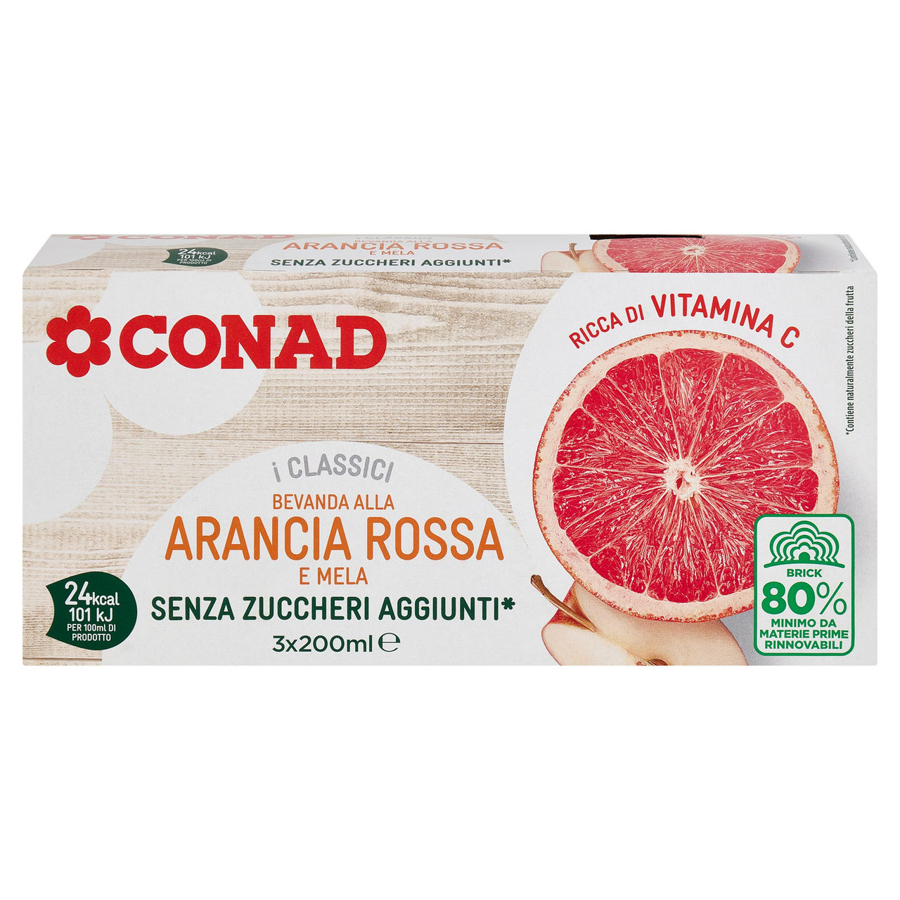 CONAD i Classici Bevanda alla Arancia Rossa Senza Zuccheri Aggiunti* 3 x 200 ml
