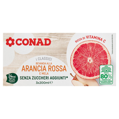 CONAD i Classici Bevanda alla Arancia Rossa Senza Zuccheri Aggiunti* 3 x 200 ml