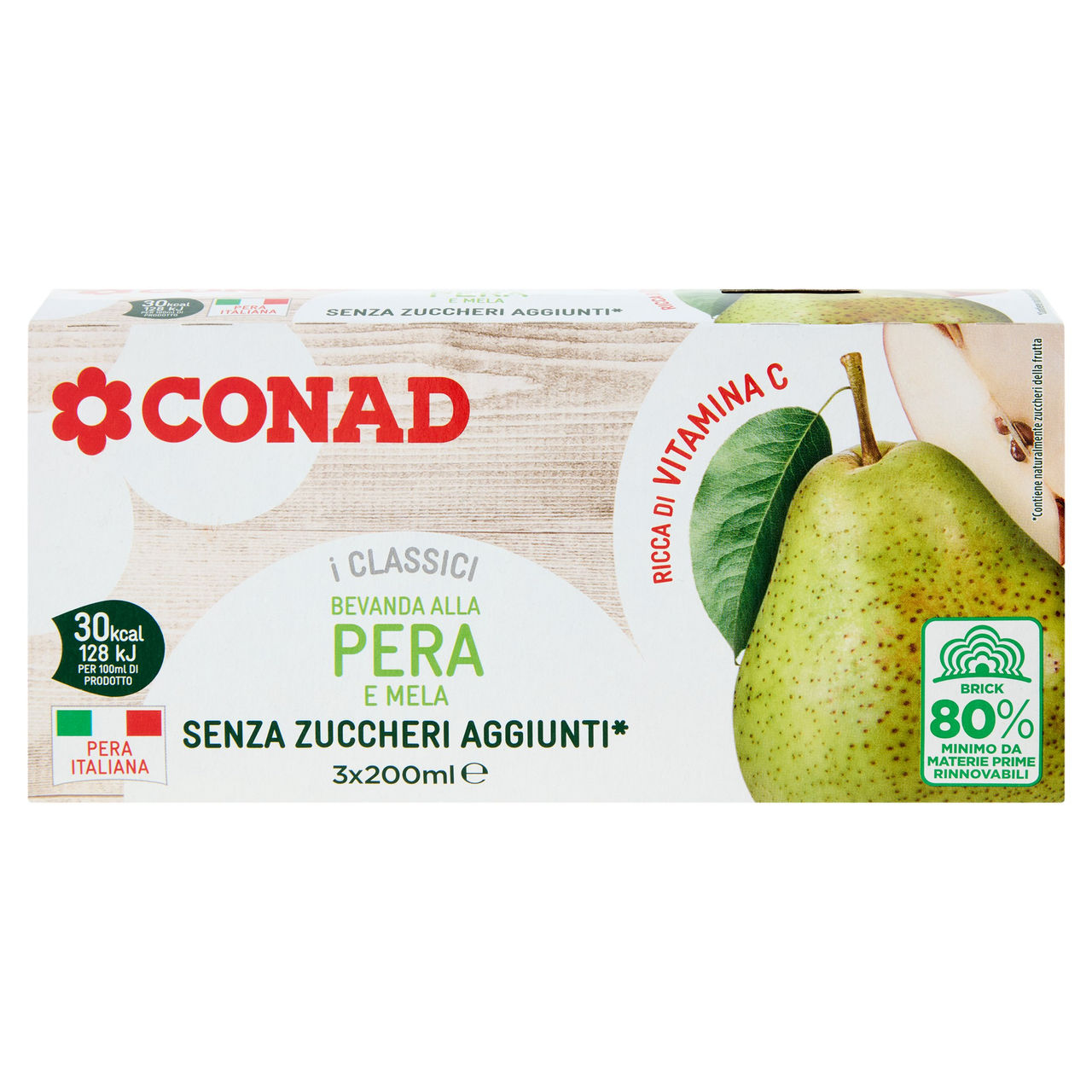 CONAD i Classici Bevanda alla Pera e Mela Senza Zuccheri Aggiunti* 3 x 200 ml