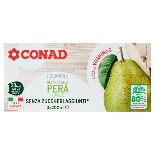 CONAD i Classici Bevanda alla Pera e Mela Senza Zuccheri Aggiunti* 3 x 200 ml