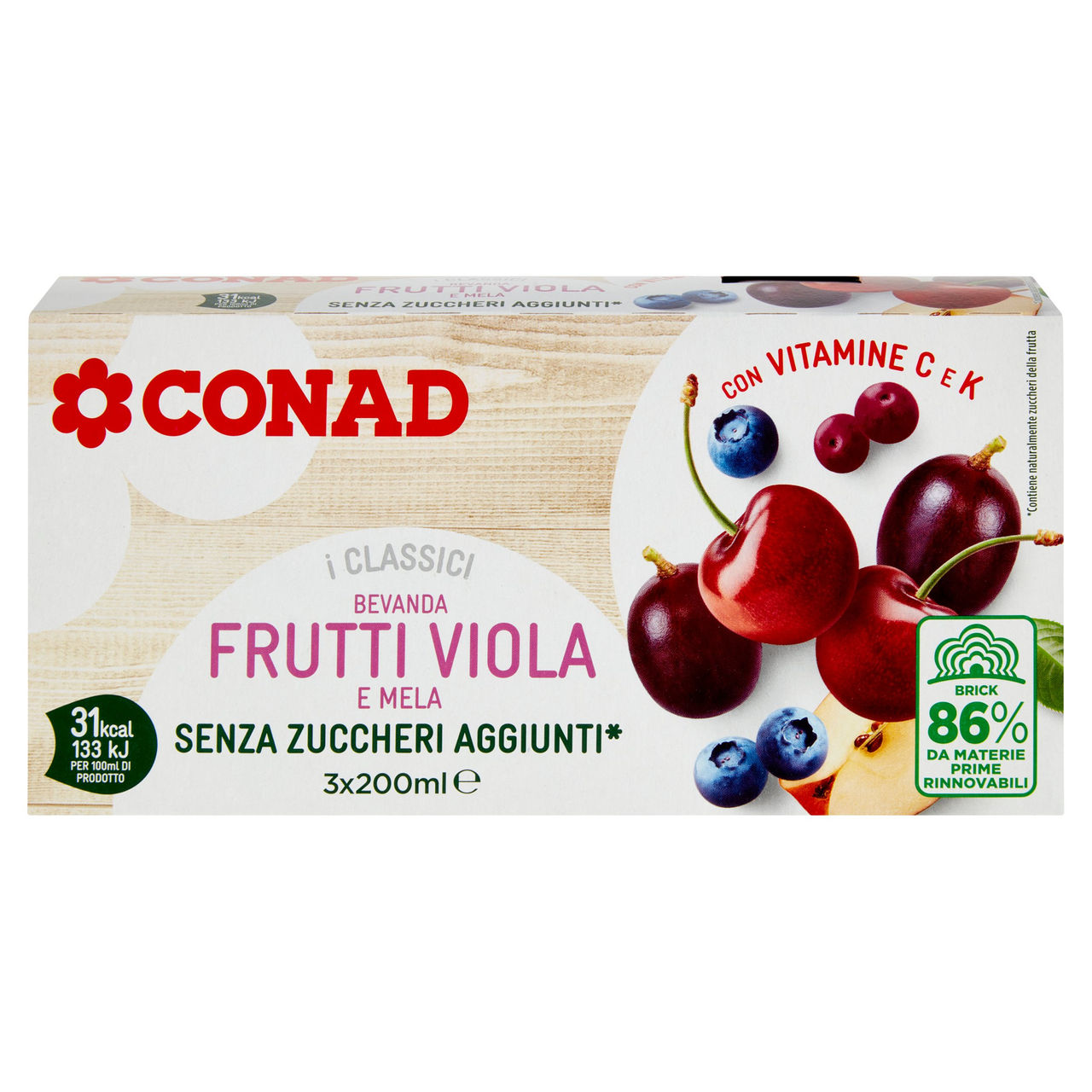 CONAD I Classici Bevanda Frutti Viola e Mela Senza Zuccheri Aggiunti* 3 x 200 ml