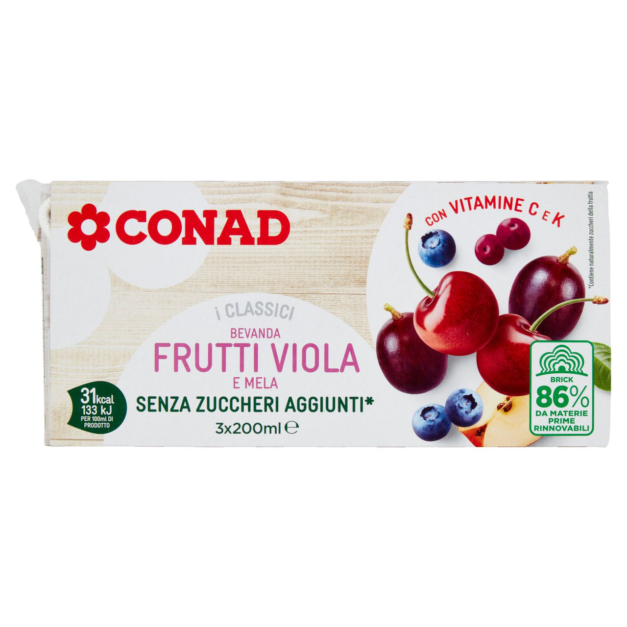 CONAD I Classici Bevanda Frutti Viola e Mela Senza Zuccheri Aggiunti* 3 x 200 ml