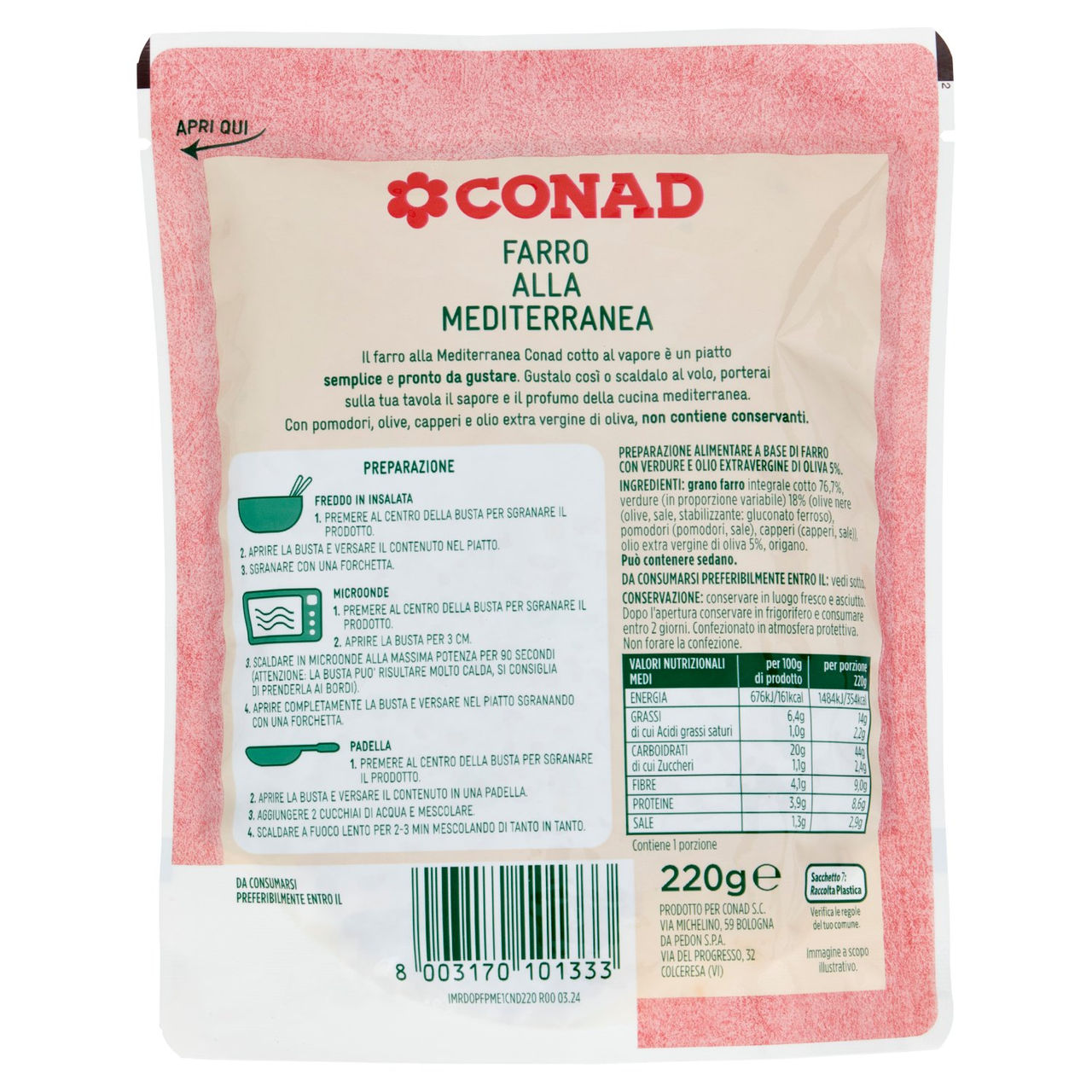 CONAD I Cotti al Vapore Farro alla Mediterranea 220 g