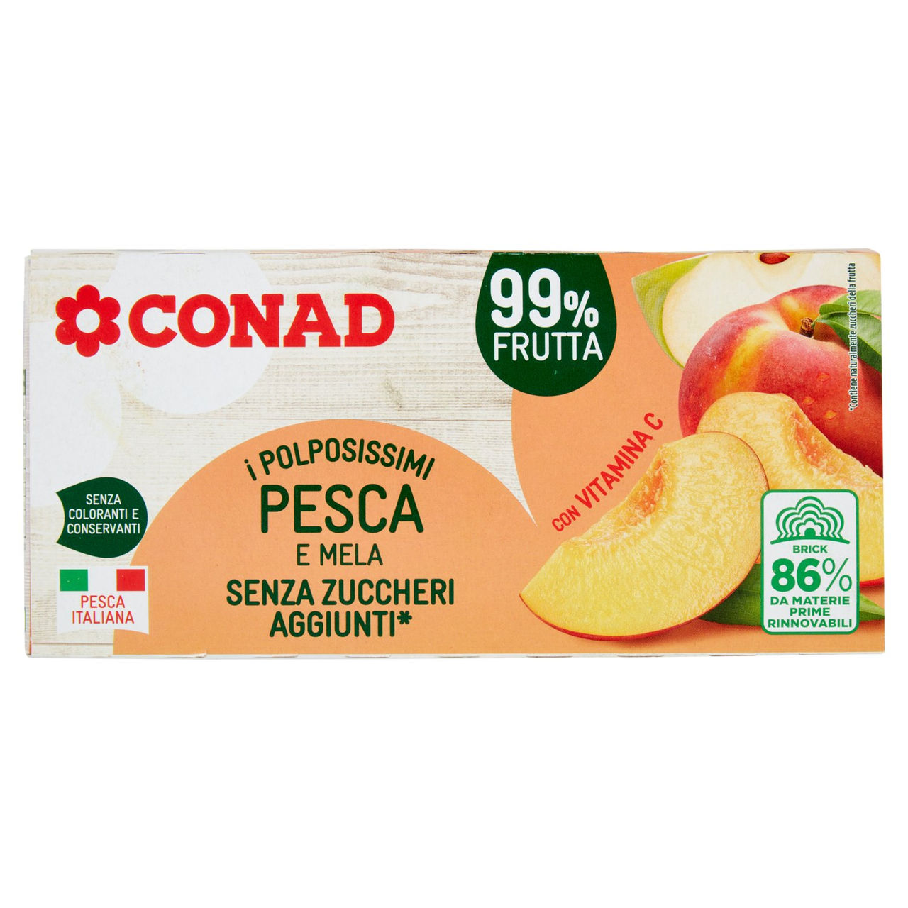 CONAD I Polposissimi Pesca e Mela Senza Zuccheri Aggiunti* 3 x 200 ml