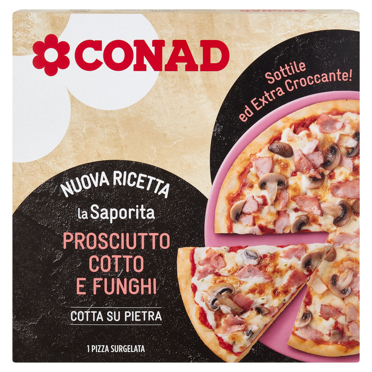 CONAD la Saporita Prosciutto Cotto e Funghi 1 Pizza Surgelata 360 g