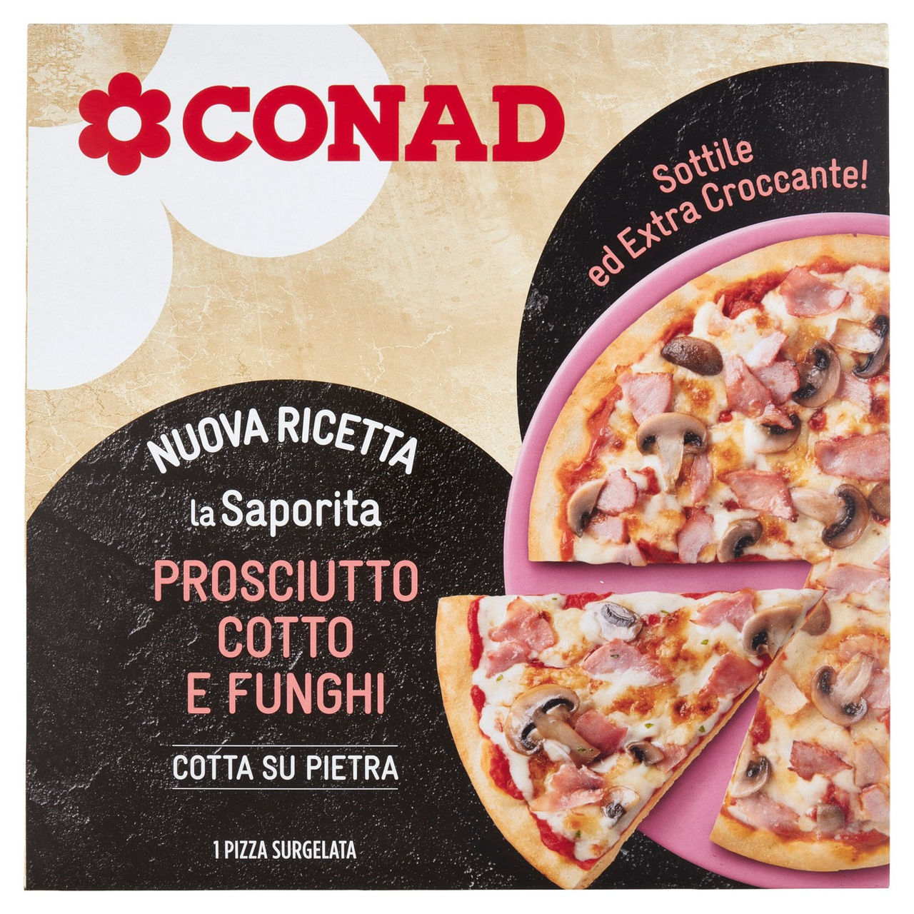 CONAD la Saporita Prosciutto Cotto e Funghi 1 Pizza Surgelata 360 g