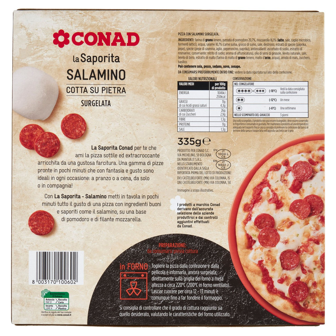 CONAD la Saporita Salamino 1 Pizza Surgelata 335 g