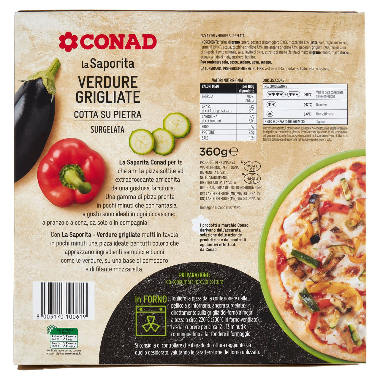 CONAD la Saporita Verdure Grigliate 1 Pizza Surgelata 360 g