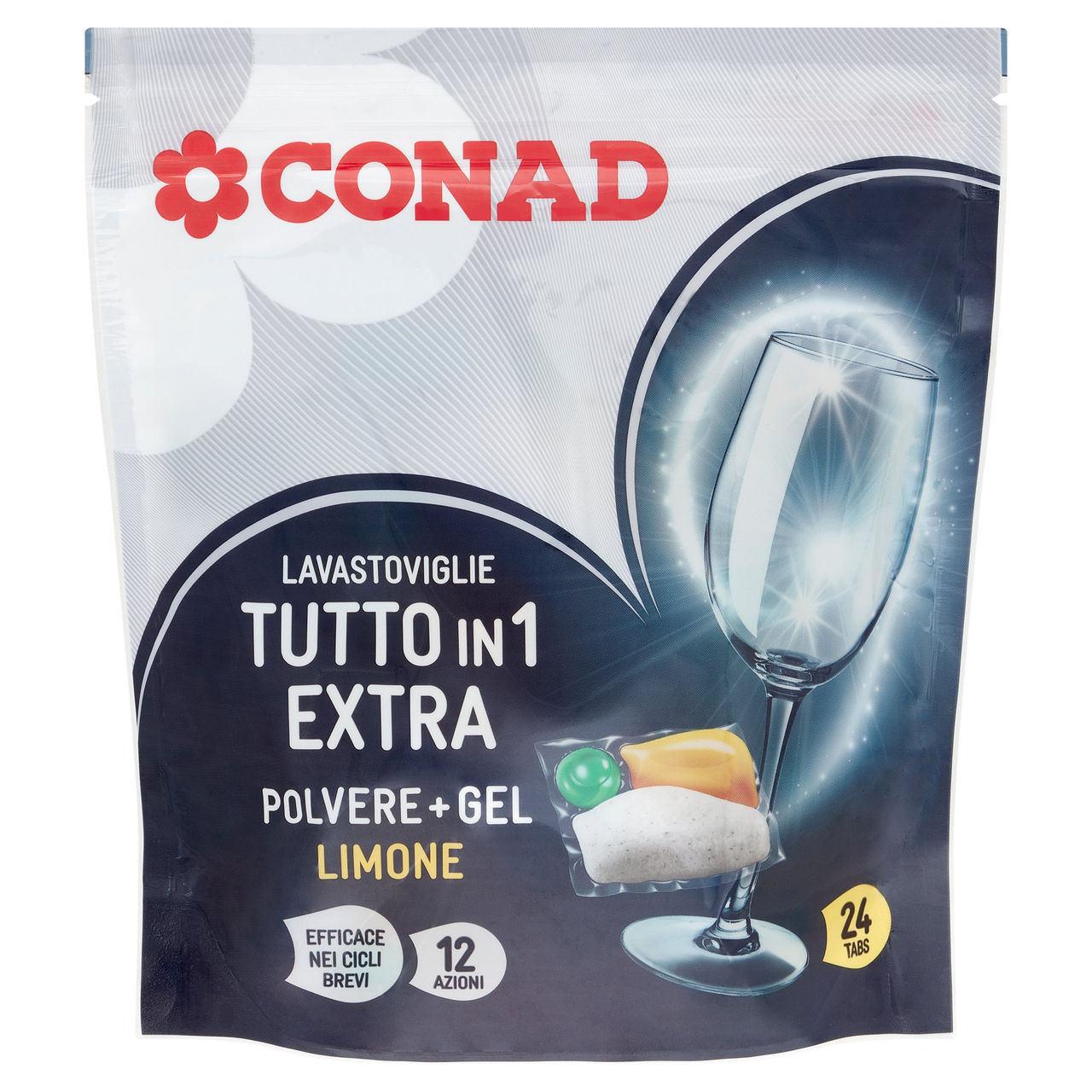 CONAD Lavastoviglie Tutto in 1 Extra Polvere   Gel Limone 24 x 12,5 g