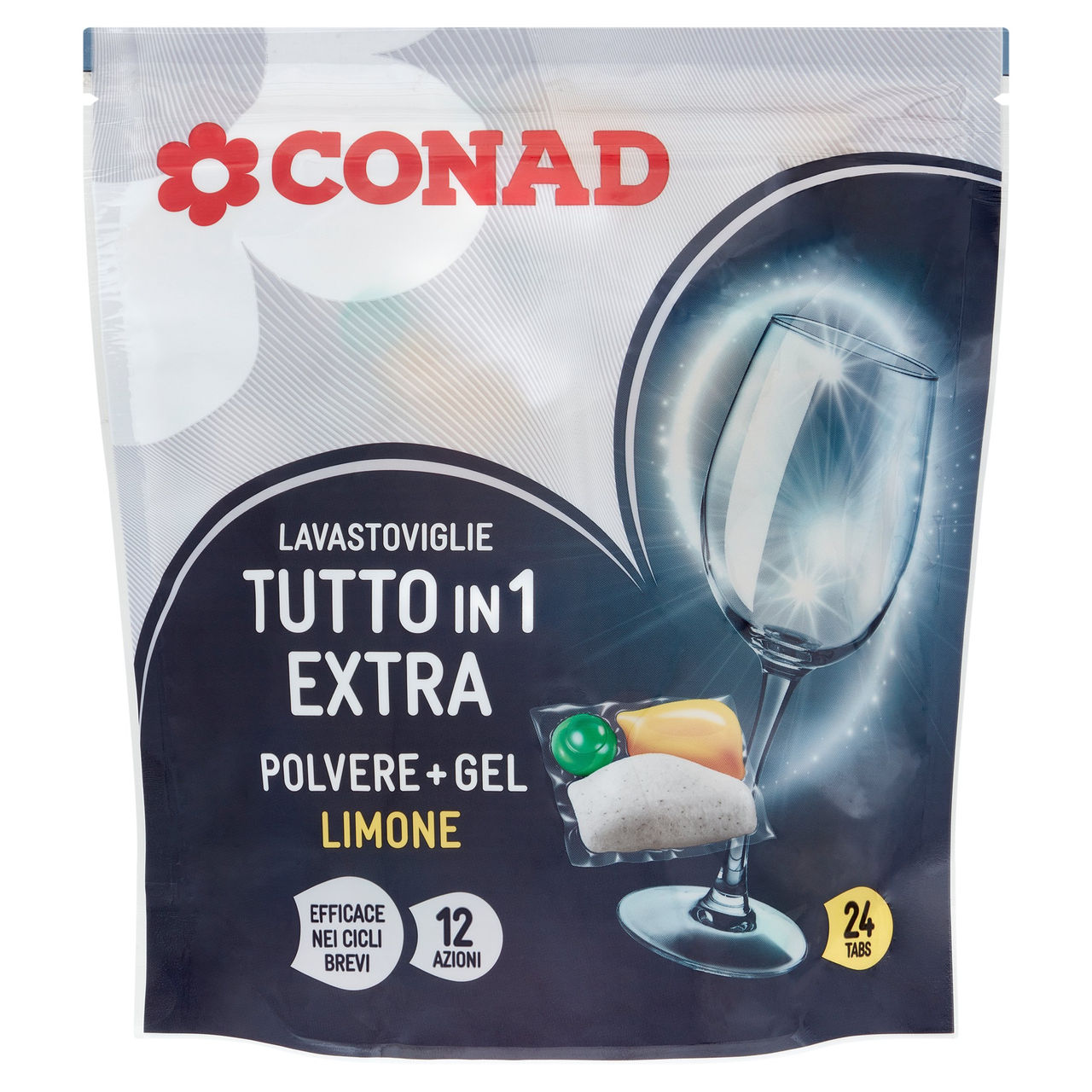 CONAD Lavastoviglie Tutto in 1 Extra Polvere   Gel Limone 24 x 12,5 g